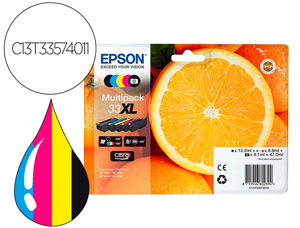 INK-JET EPSON EXPRESSION PREMIUM T3357 33XL XP-530 / XP-630 / XP-640 / XP-830 / XP-900 MULTIPACK 5 COLORES