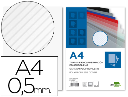 TAPA ENCUADERNACION LIDERPAPEL POLIPROPILENO RAYADO A4 0.5MM TRANSPARENTE PAQUETE DE 100 UNIDADES