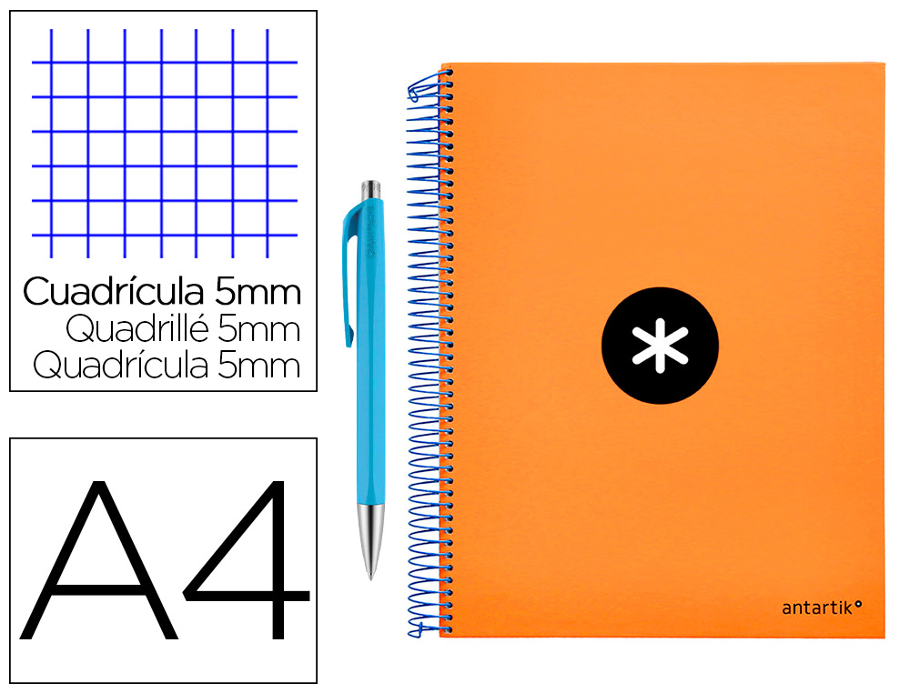 CUADERNO ESPIRAL LIDERPAPEL A4 MICRO ANTARTIK TAPA FORRADA 120 H 100G CUADRO 5 MM COLOR NARANJA PROMO CARAN D ACHE