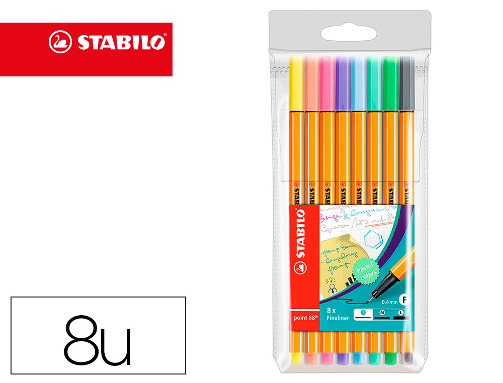 ROTULADOR STABILO PUNTA DE FIBRA POINT 88 ESTUCHE DE 8 COLORES SURTIDOS PASTEL