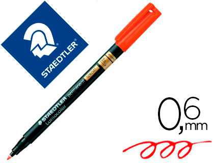 ROTULADOR LUMOCOLOR STAEDTLER RETROPROYECCION PUNTA DE FIBRA PERMANENTE 319-2 ROJO PUNTA FINA REDONDA 0.6 MM