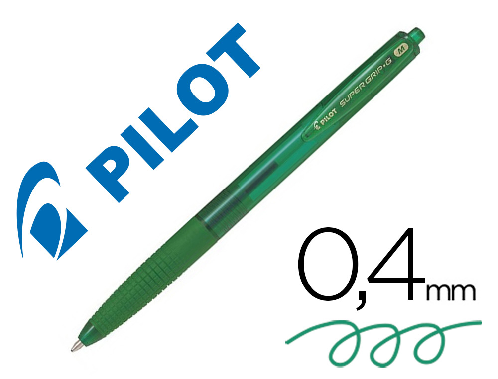 BOLIGRAFO PILOT SUPER GRIP G VERDE RETRACTIL SUJECION DE CAUCHO TINTA BASE DE ACEITE