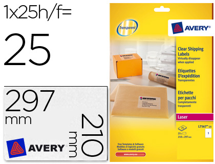 ETIQUETA ADHESIVAS RESISTENTE AVERY TRANSPARENTE 210X297 MM CAJA DE 25 UNIDADES