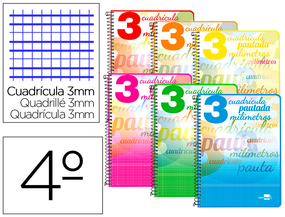 CUADERNO ESPIRAL LIDERPAPEL CUARTO PAUTAGUIA TAPA DURA 80H75 GR CUADRO PAUTADO 3 MM CON MARGEN