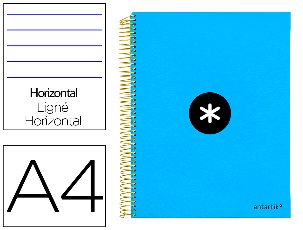 CUADERNO ESPIRAL A4 MICRO ANTARTIK TAPA FORRADA 120H 100 GR HORIZONTAL 5 BANDAS 4 TALADROS COLOR AZUL