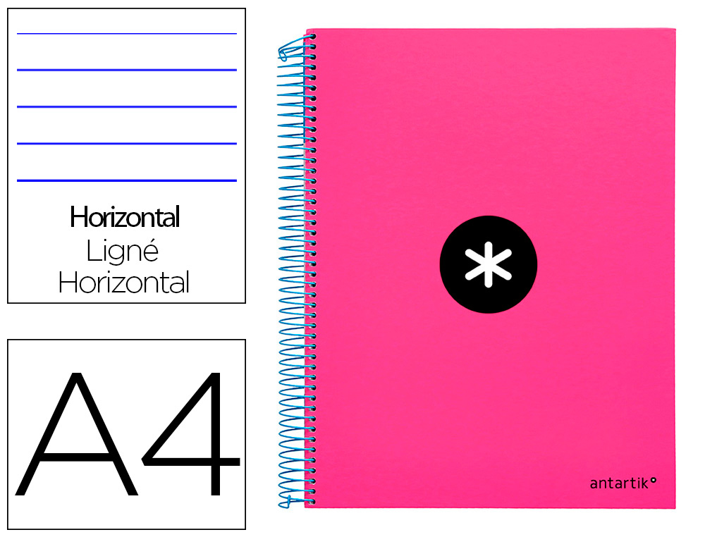 CUADERNO ESPIRAL A4 MICRO ANTARTIK TAPA FORRADA 120H 100 GR HORIZONTAL 5 BANDAS 4 TALADROS COLOR ROSA