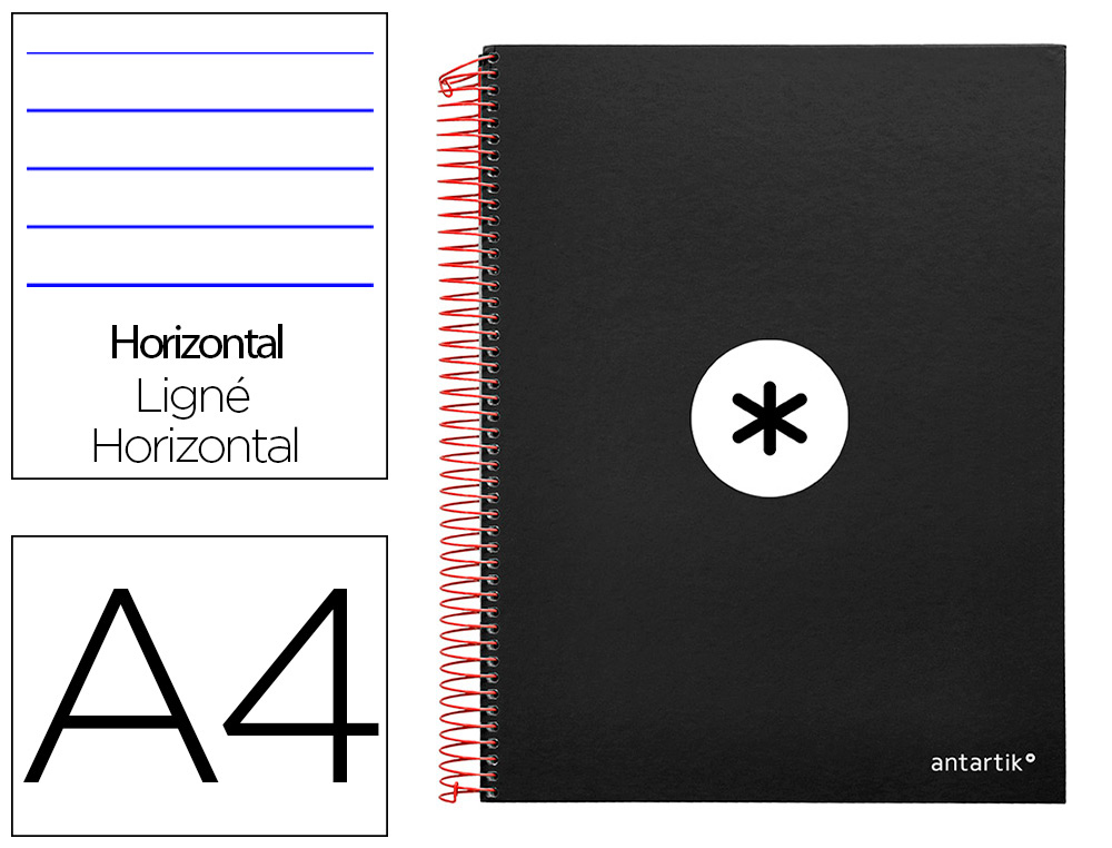 CUADERNO ESPIRAL A4 MICRO ANTARTIK TAPA FORRADA 120H 100 GR HORIZONTAL 5 BANDAS 4 TALADROS COLOR NEGRO