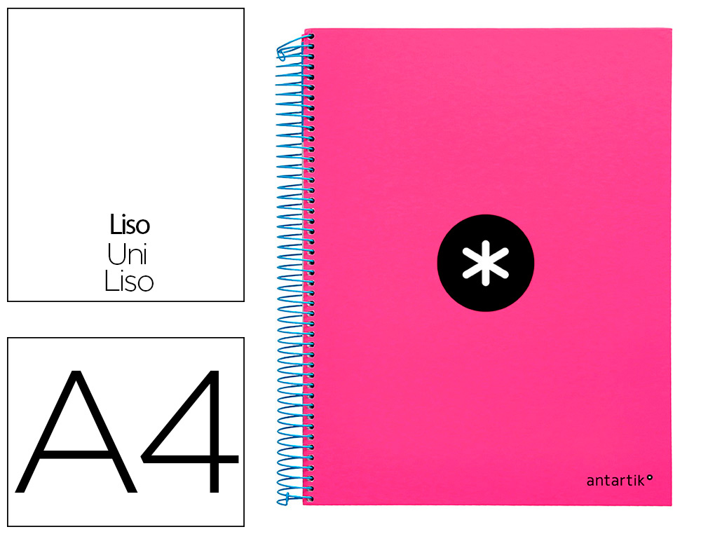 CUADERNO ESPIRAL A4 MICRO ANTARTIK TAPA FORRADA 120H 100 GR LISO CON BANDAS 4 TALADROS COLOR ROSA FLUOR