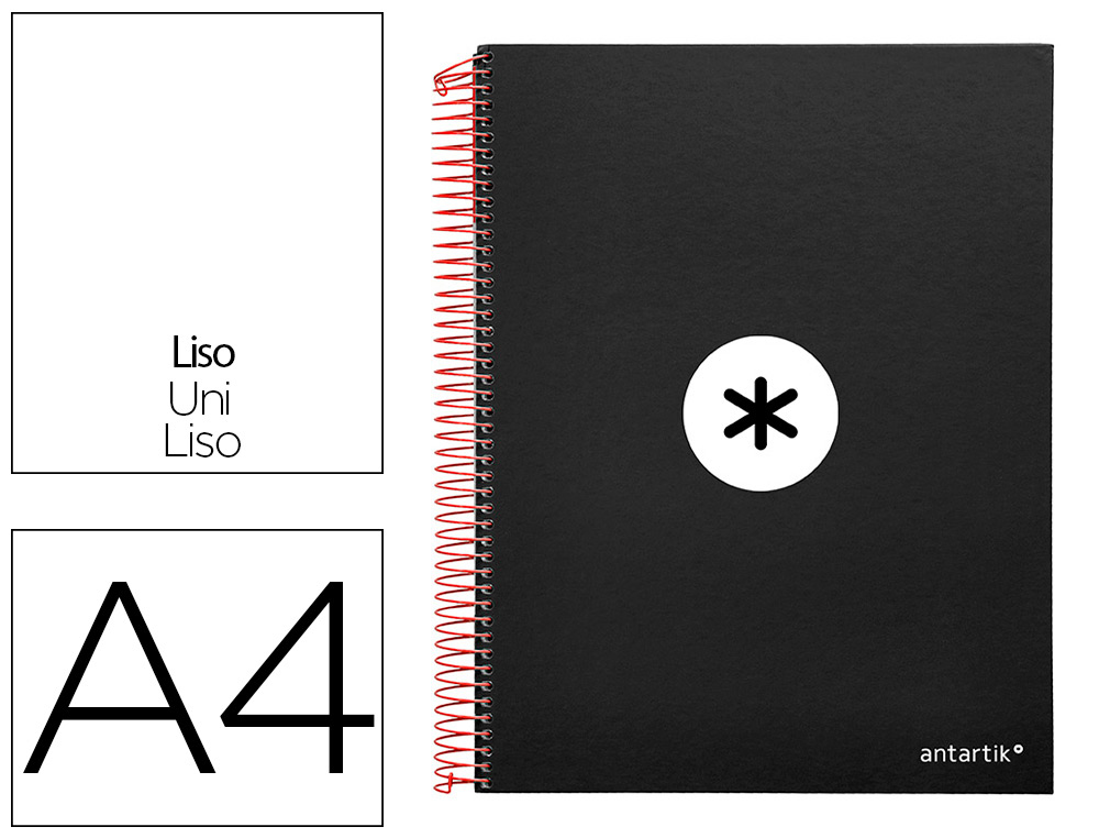 CUADERNO ESPIRAL A4 MICRO ANTARTIK TAPA FORRADA 120H 100 GR LISO CON BANDAS 4 TALADROS COLOR NEGRO