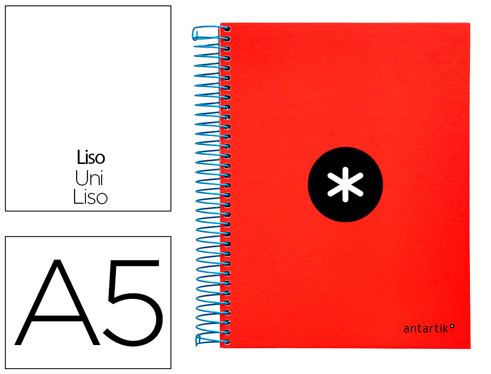 CUADERNO ESPIRAL A5 MICRO ANTARTIK TAPA FORRADA 120H 90G LISO CON BANDAS 6 TALADROS COLOR ROJO