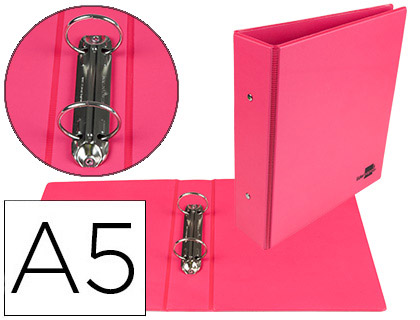 CARPETA DE 2 ANILLAS 40 MM REDONDAS LIDERPAPEL A5 CARTON FORRADO PVC FUCSIA