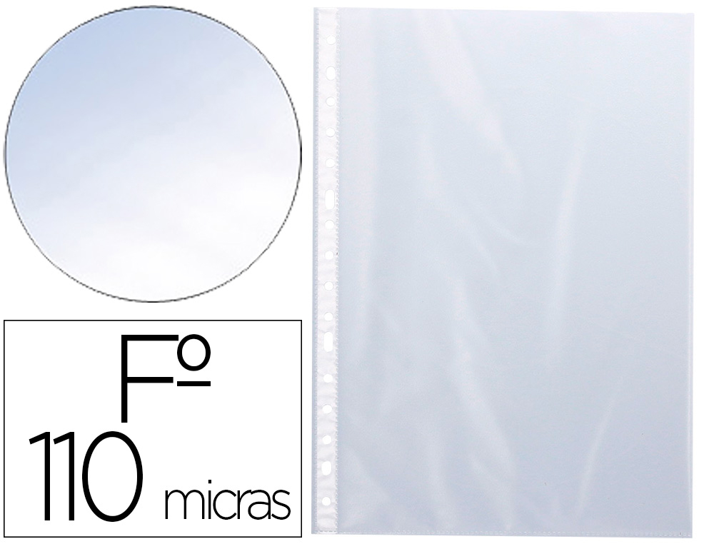 FUNDA MULTITALADRO Q-CONNECT FOLIO PVC 110 MICRAS CRISTAL CAJA 100 UNIDADES