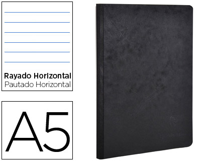 LIBRETA AGE-BAG TAPA CARTULINA LOMO COSIDO RAYADO HORIZONTAL 96 HOJAS COLOR NEGRO 148X210 MM