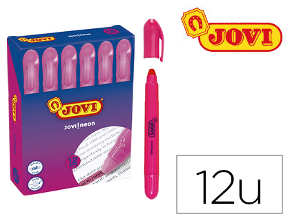 MARCADOR DE CERA GEL JOVI FLUORESCENTE ROSA CAJA DE 12 UNIDADES