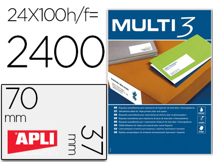 ETIQUETA ADHESIVA MULTI 3 APLI 70X37 MM FOTOCOPIADORA LASER INK-JET CAJA CON 100 HOJAS DIN A4