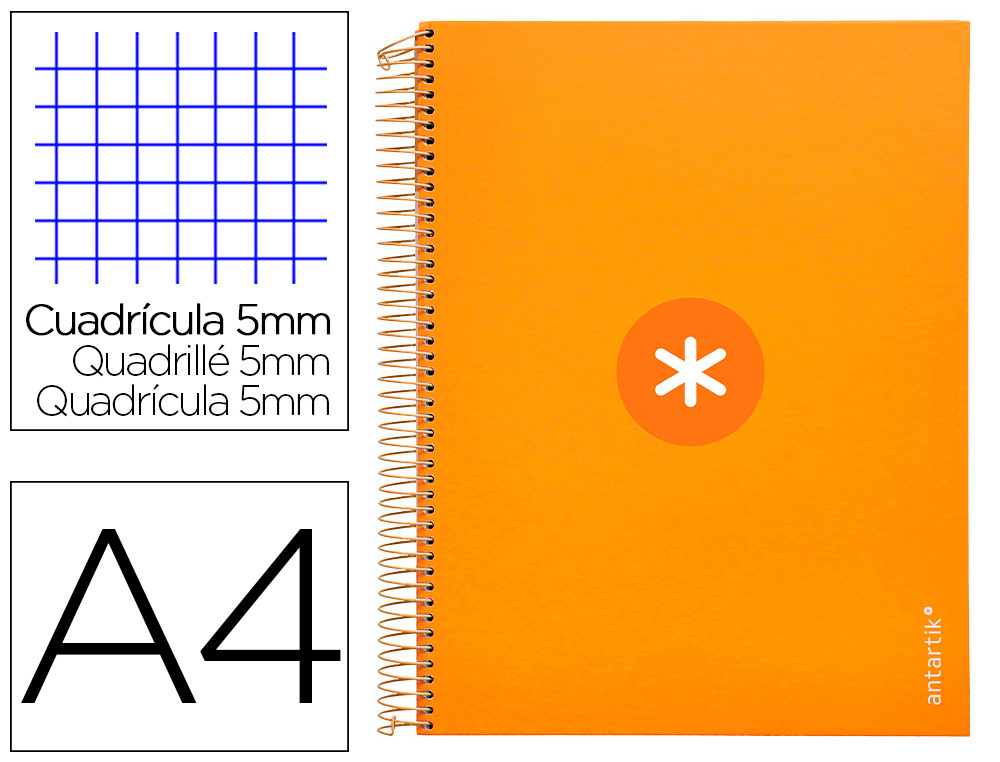 CUADERNO ESPIRAL A4 MICRO ANTARTIK TAPA FORRADA120H 100 GR CUADRO 5MM 5 BANDA4 TALADROS COLOR MOSTAZA