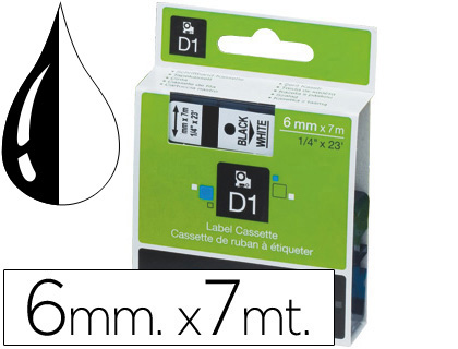 CINTA DYMO NEGRO-BLANCO 6MM X 7MT D1