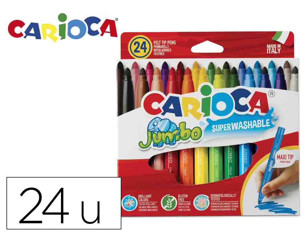 ROTULADOR CARIOCA JUMBO PUNTA GRUESA ESTUCHE DE 24 UNIDADES COLORES SURTIDOS