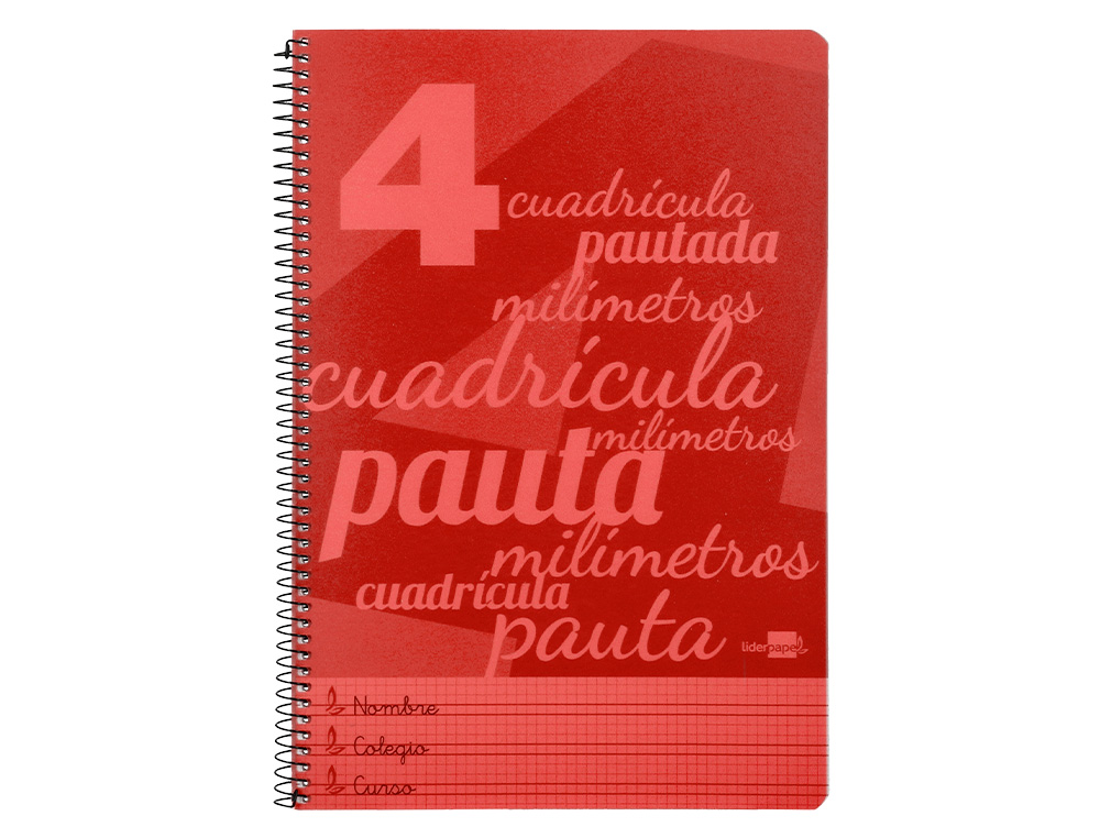 CUADERNO ESPIRAL LIDERPAPEL FOLIO PAUTAGUIA TAPA PLASTICO 80H 75GR CUADRO PAUTADO 4MM CON MARGEN COLOR ROJO