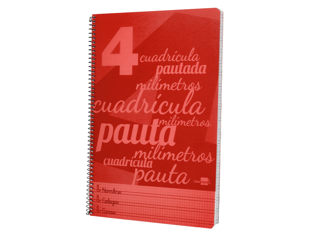 CUADERNO ESPIRAL LIDERPAPEL FOLIO PAUTAGUIA TAPA PLASTICO 80H 75GR CUADRO PAUTADO 4MM CON MARGEN COLOR ROJO