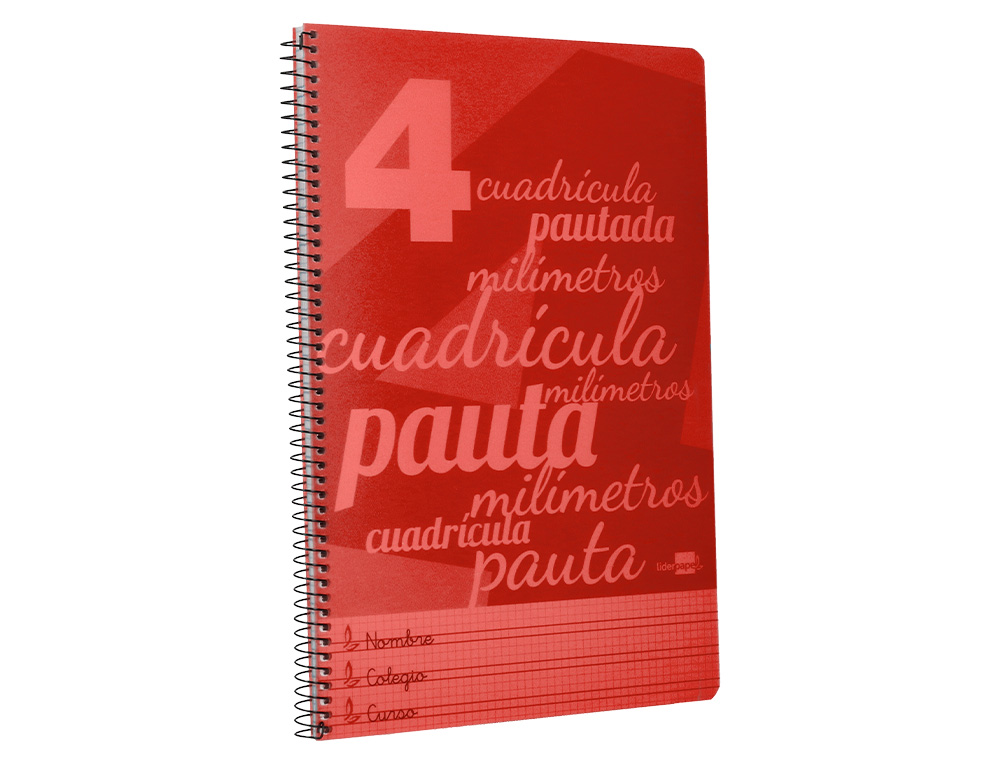 CUADERNO ESPIRAL LIDERPAPEL FOLIO PAUTAGUIA TAPA PLASTICO 80H 75GR CUADRO PAUTADO 4MM CON MARGEN COLOR ROJO