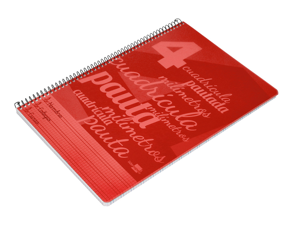 CUADERNO ESPIRAL LIDERPAPEL FOLIO PAUTAGUIA TAPA PLASTICO 80H 75GR CUADRO PAUTADO 4MM CON MARGEN COLOR ROJO