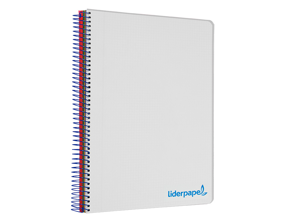 CUADERNO ESPIRAL LIDERPAPEL A4 MICRO WONDER TAPA PLASTICO 120H 90 GR CUADRO 5 MM 5 BANDAS 4 TALADROS COLOR GRIS