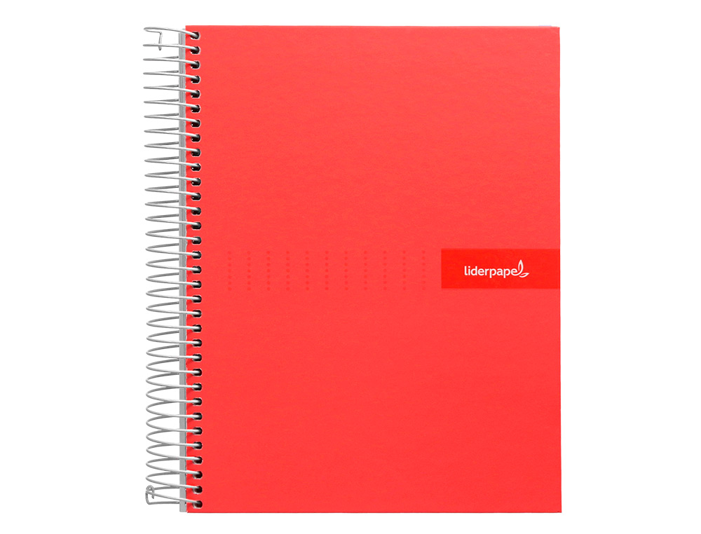 CUADERNO ESPIRAL LIDERPAPEL A4 MICRO CRAFTY TAPA FORRADA 120H 90 GR CUADRO 5 MM 5 BANDAS 4 COLORES COLOR ROJO