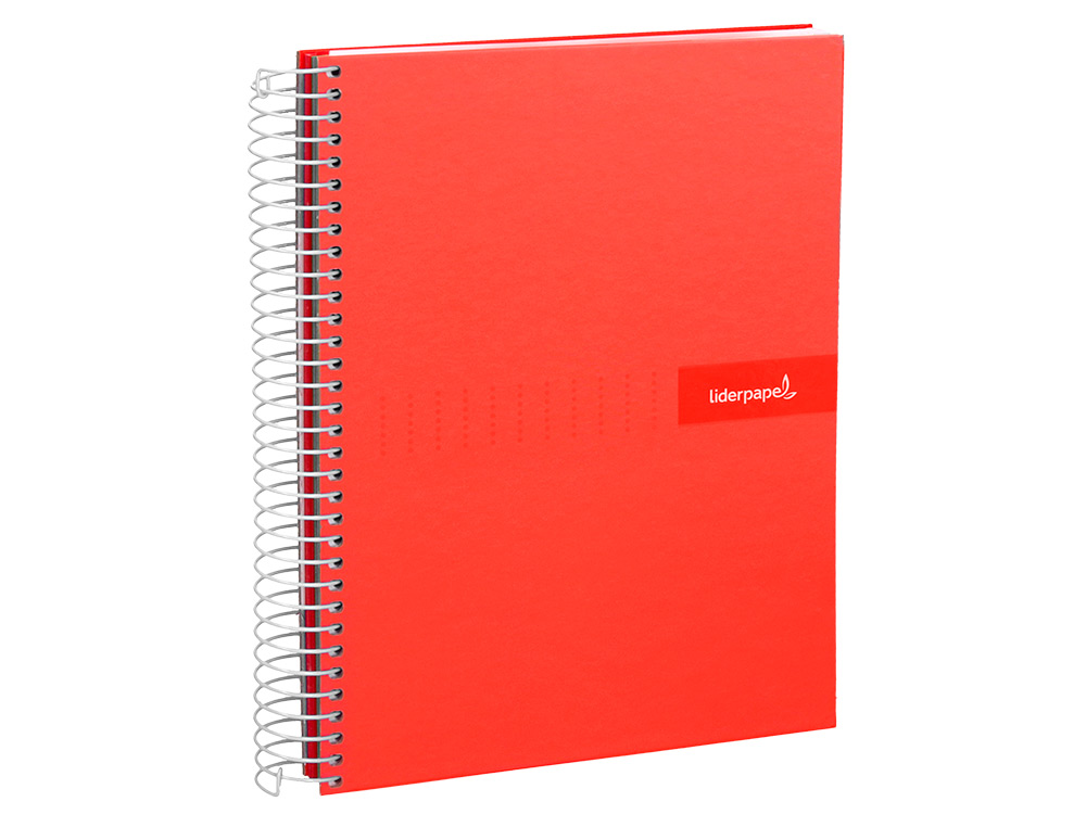 CUADERNO ESPIRAL LIDERPAPEL A4 MICRO CRAFTY TAPA FORRADA 120H 90 GR CUADRO 5 MM 5 BANDAS 4 COLORES COLOR ROJO