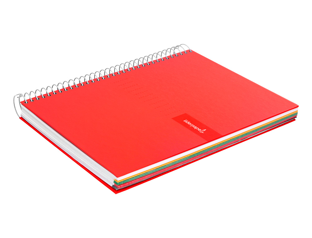 CUADERNO ESPIRAL LIDERPAPEL A4 MICRO CRAFTY TAPA FORRADA 120H 90 GR CUADRO 5 MM 5 BANDAS 4 COLORES COLOR ROJO