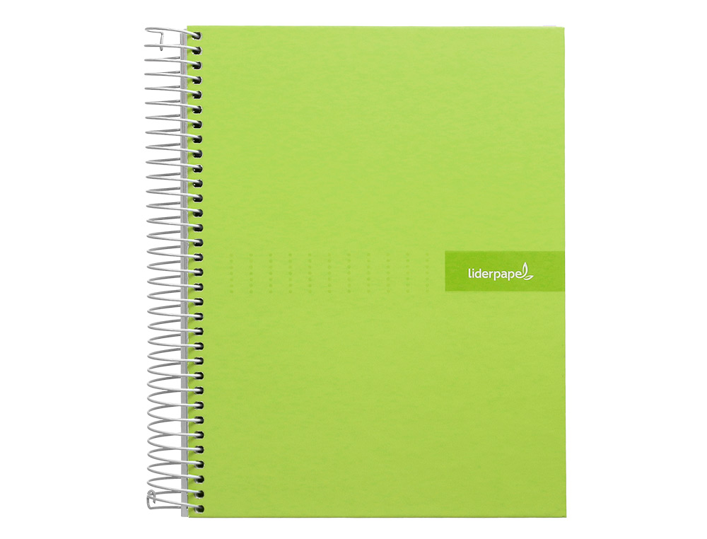 CUADERNO ESPIRAL LIDERPAPEL A4 MICRO CRAFTY TAPA FORRADA 120H 90 GR CUADRO 5 MM 5 BANDAS 4 COLORES COLOR VERDE