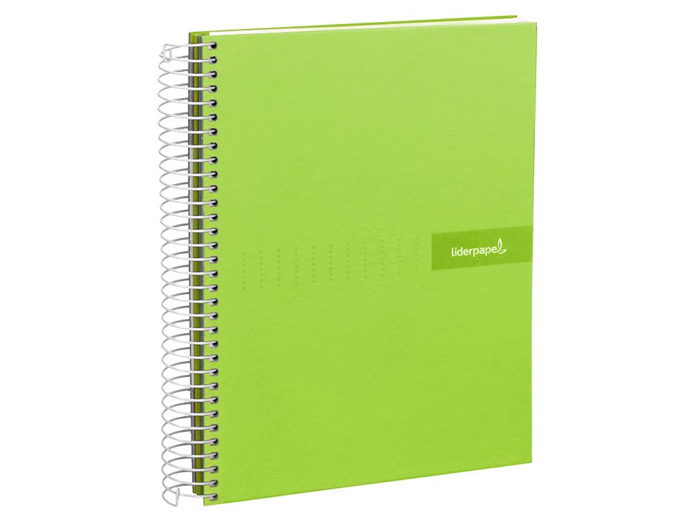 CUADERNO ESPIRAL LIDERPAPEL A4 MICRO CRAFTY TAPA FORRADA 120H 90 GR CUADRO 5 MM 5 BANDAS 4 COLORES COLOR VERDE