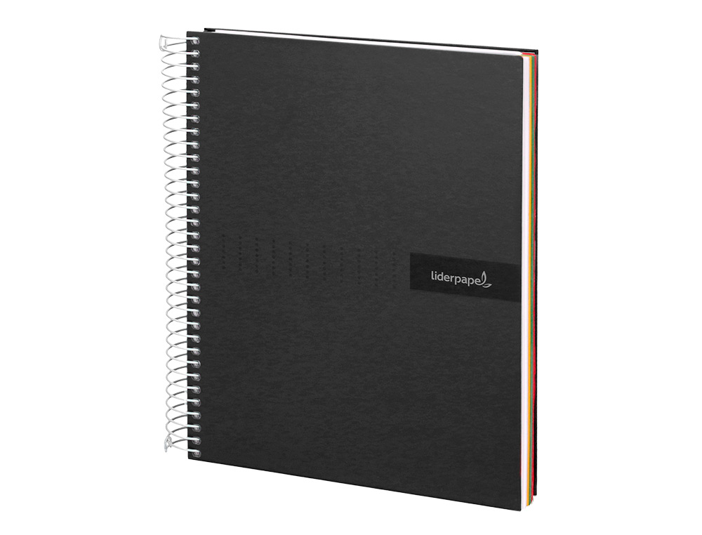 CUADERNO ESPIRAL LIDERPAPEL A4 MICRO CRAFTY TAPA FORRADA 120H 90 GR CUADRO 5 MM 5 BANDAS 4 COLORES COLOR NEGRO