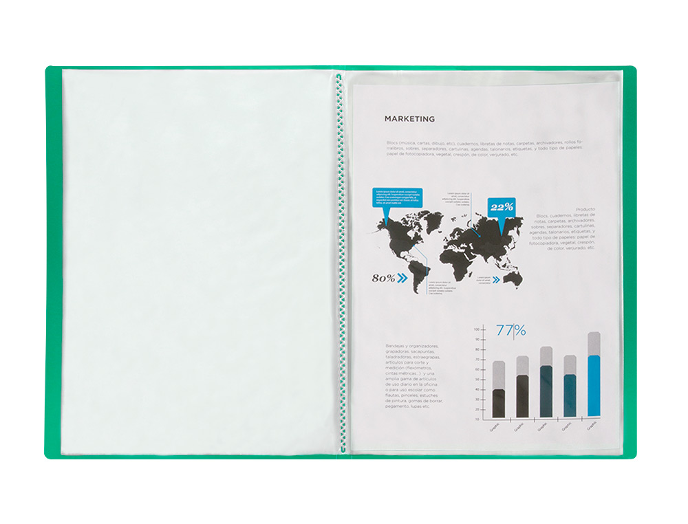 CARPETA LIDERPAPEL ESCAPARATE 40 FUNDAS POLIPROPILENO DIN A4 VERDE TRANSLUCIDO
