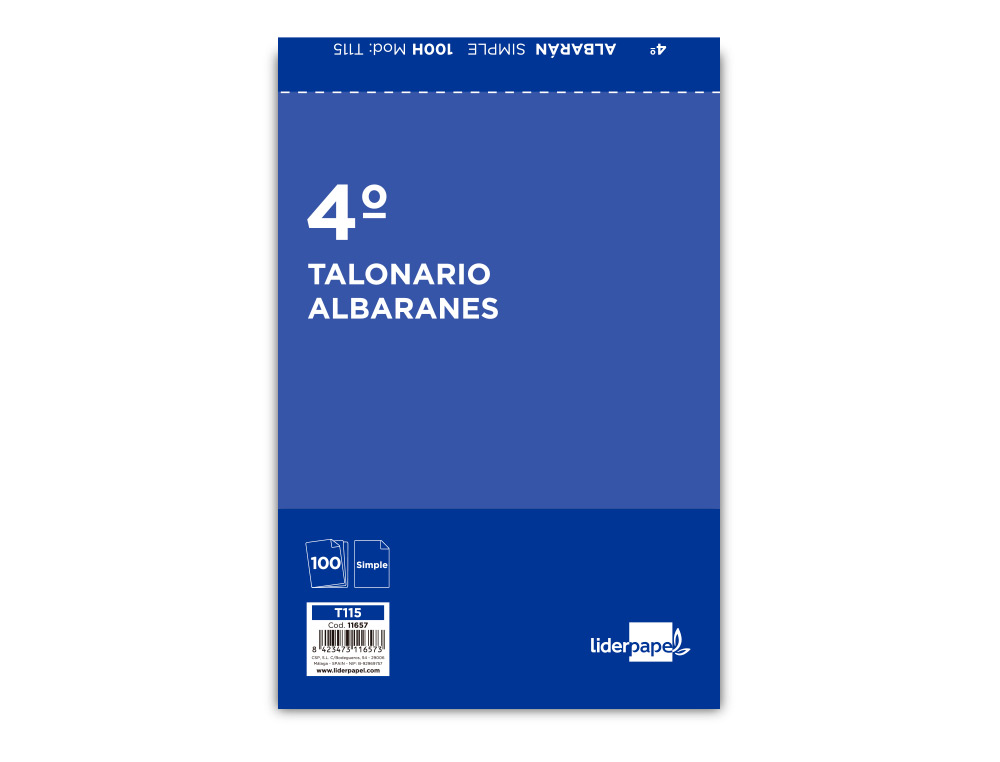 TALONARIO LIDERPAPEL ALBARAN CUARTO ORIGINAL T115