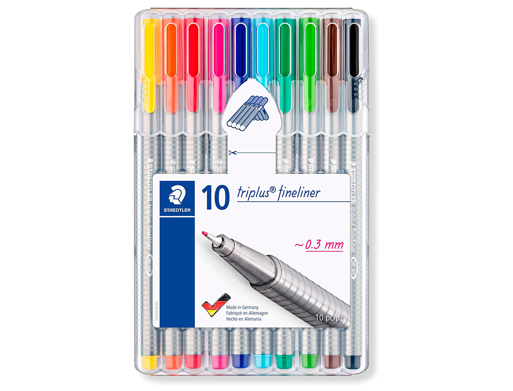 ROTULADOR STAEDTLER TRIPLUS BROADLINER 338 ESTUCHE PLASTICO DE 10 UNIDADES COLORES SURTIDOS