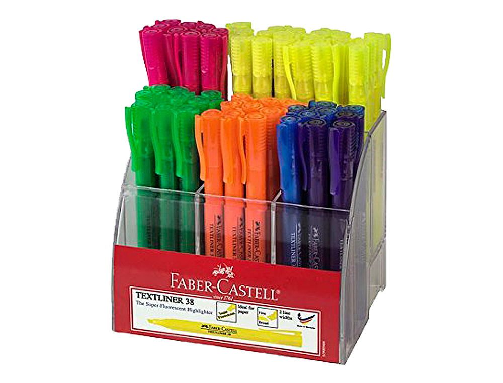 ROTULADOR FABER FLUORESCENTE TEXTLINER 38 EXPOSITOR 54 UNIDADES COLORES SURTIDOS