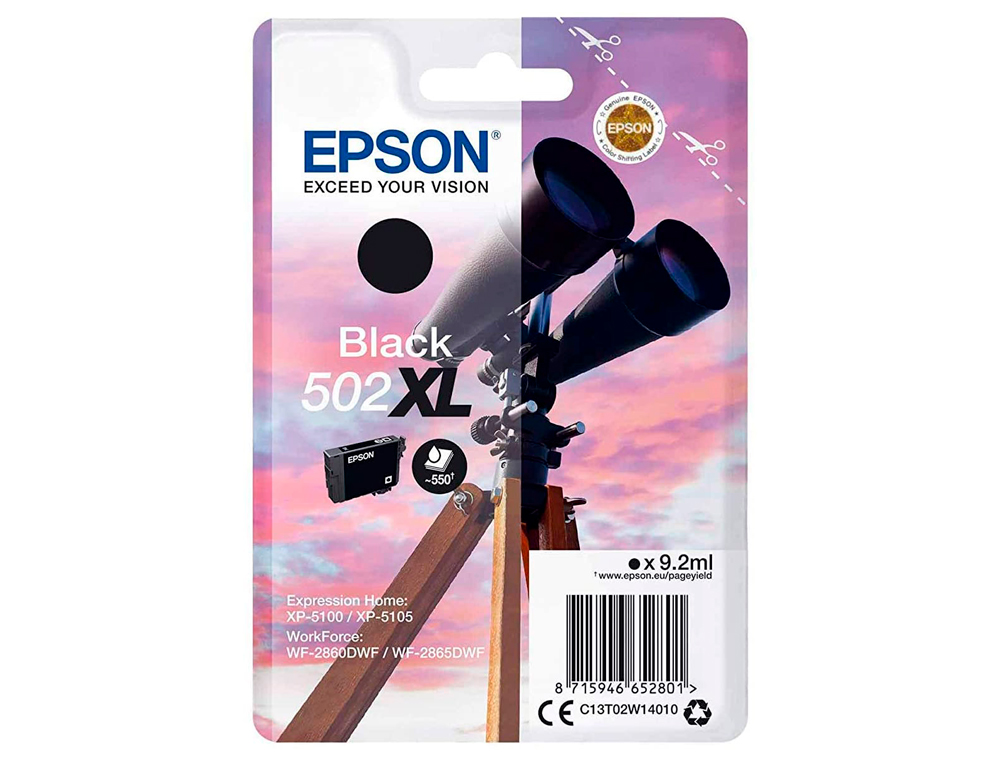 INK-JET EPSON 502 XL EXPRESSION HOME XP 5100 / 5105 WORKFORCE WF 2860 / 2860DWF NEGRO 550 PAGINAS