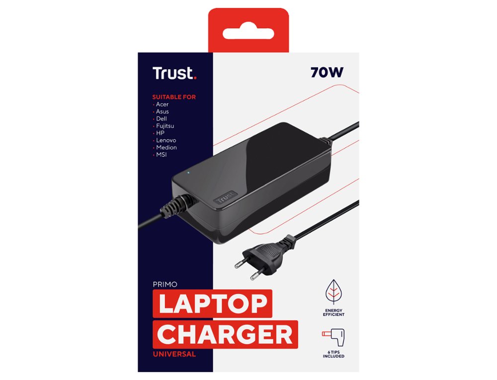 ADAPTADOR DE CORRIENTE TRUST PRIMO UNIVERSAL PARA PORTATIL CHARGER 19V-70W CON 6 CONECTORES