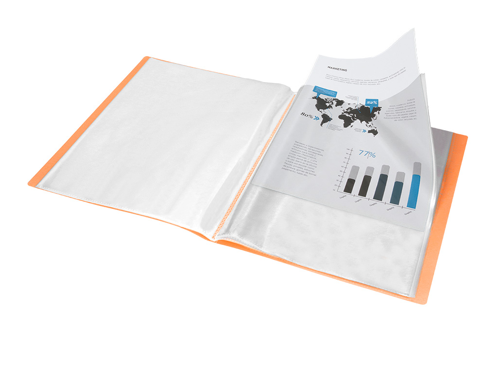 CARPETA LIDERPAPEL ESCAPARATE 60 FUNDAS POLIPROPILENO DIN A4 NARANJA FLUOR OPACO