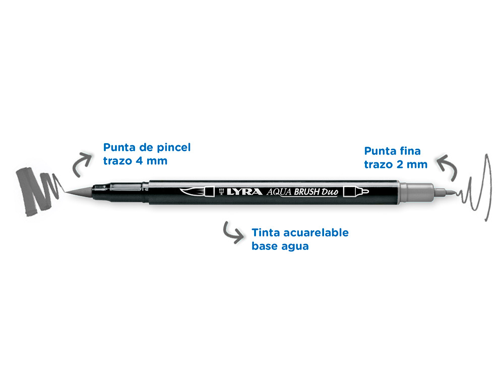 ROTULADOR LYRA AQUA BRUSH ACUARELABLE DOBLE PUNTA Y PINCEL TONOS GRISES BLISTER DE 6 UNIDADES SURTIDAS