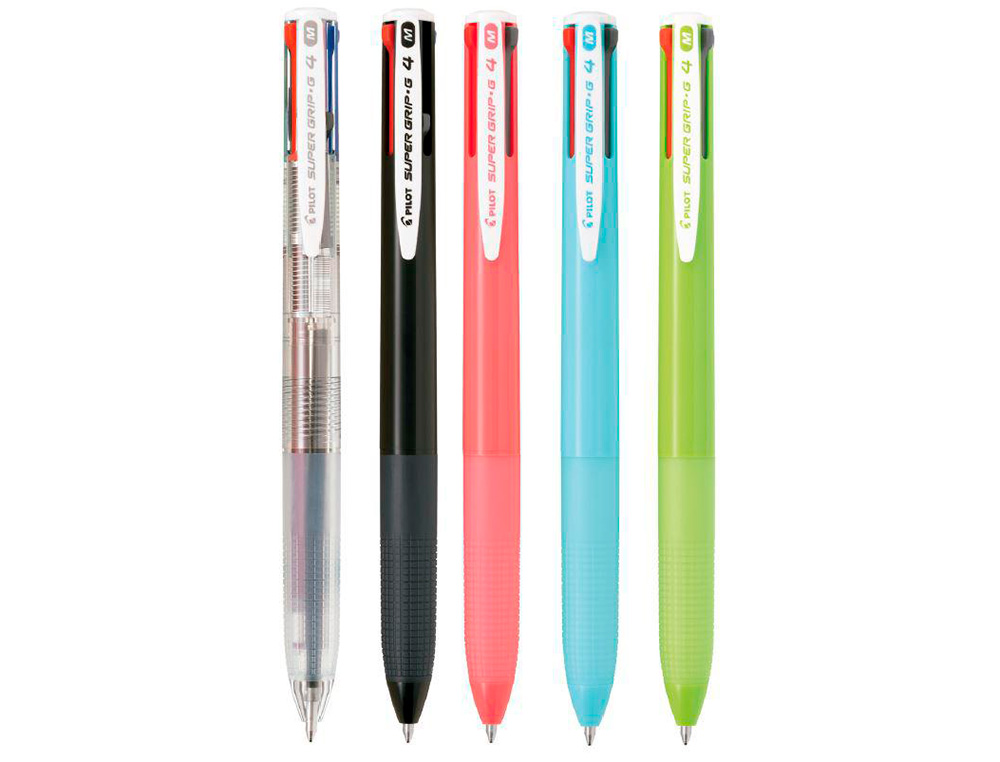 BOLIGRAFO PILOT SUPER GRIP G 4 COLORES RETRACTIL SUJECION DE CAUCHO TINTA BASE DE ACEITE CUERPO TRANSPARENTE