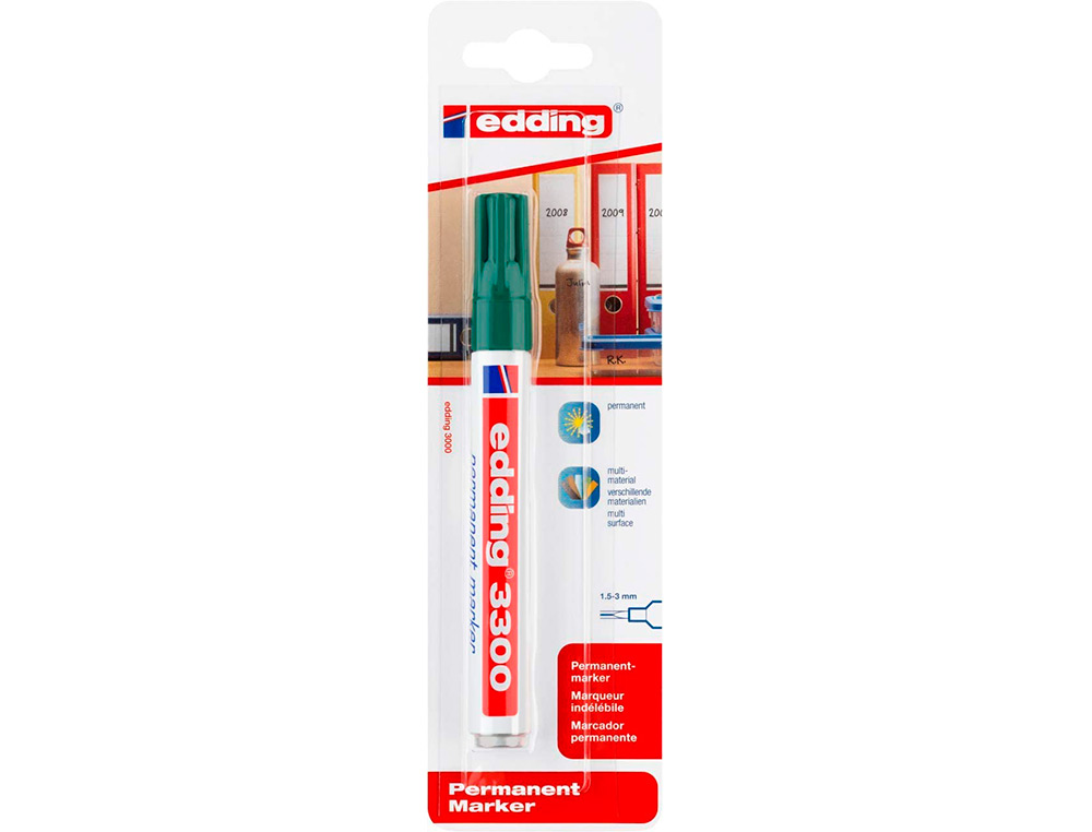 ROTULADOR EDDING MARCADOR PERMANENTE 3000 N.4 VERDE PUNTA REDONDA 1,5-3 MM BLISTER DE 1 UNIDAD