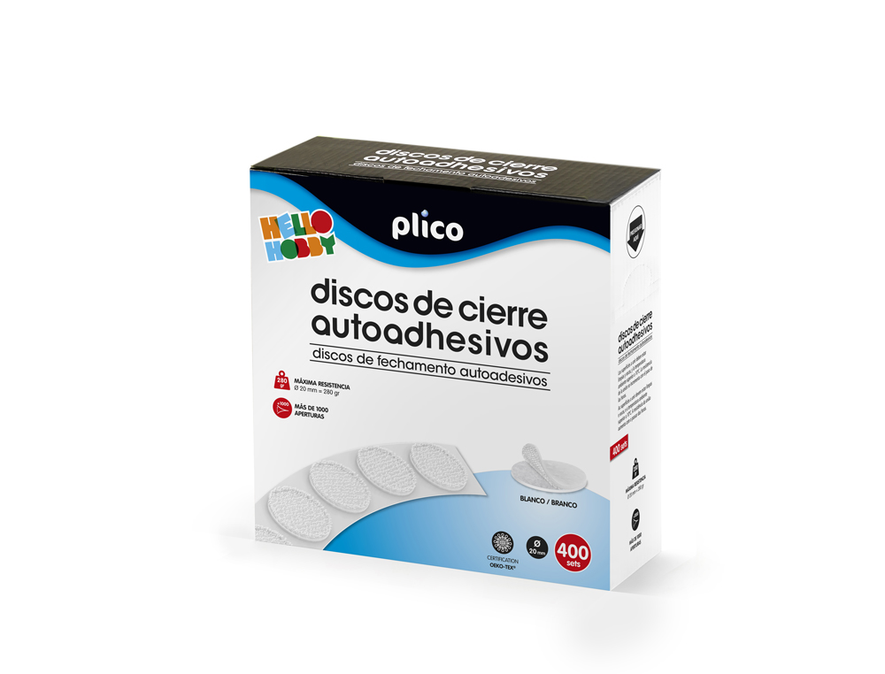 DISCO DE CIERRE PLICO VELCRO AUTOADHESIVO 20 MM DIAMETRO COLOR BLANCO CAJA DE 400 UNIDADES