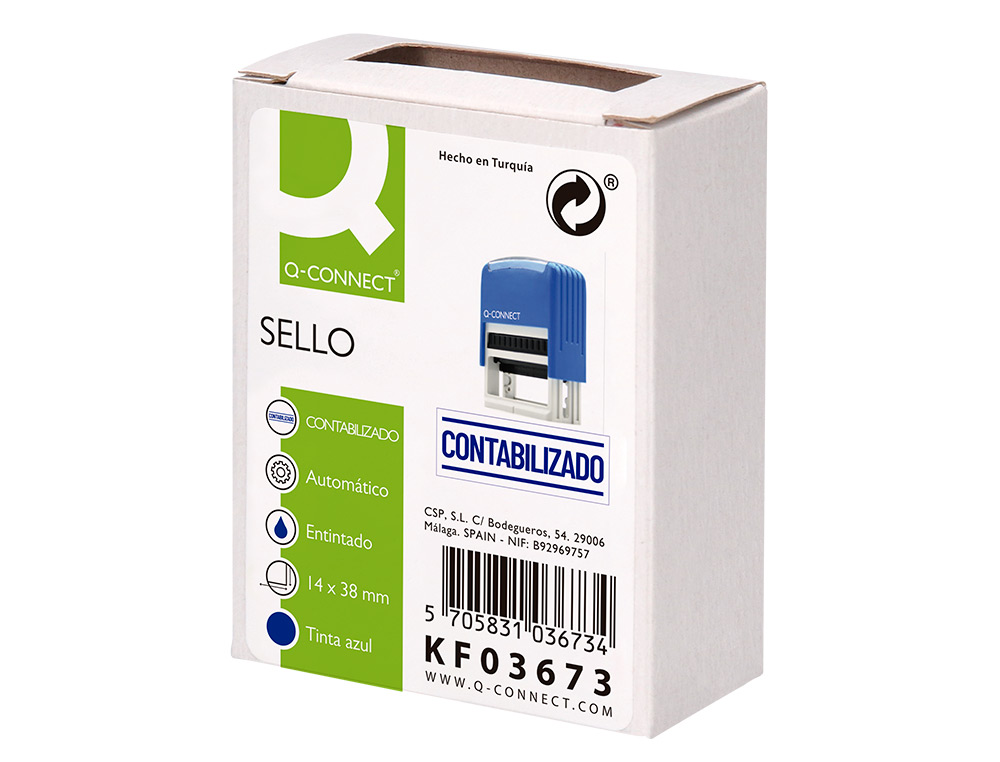 SELLO ENTINTADO AUTOMATICO Q-CONNECT CONTABILIZADO ALMOHADILLA 14X38 MM COLOR AZUL