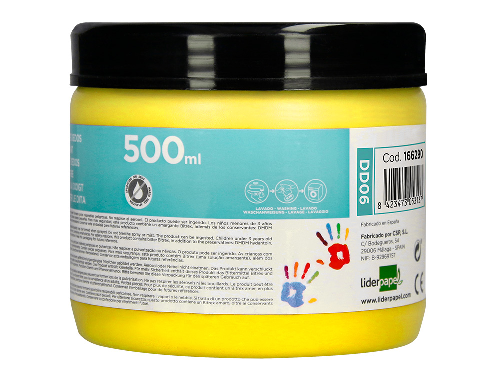 PINTURA DEDOS LIDERPAPEL TARRINA DE 500 ML AMARILLO