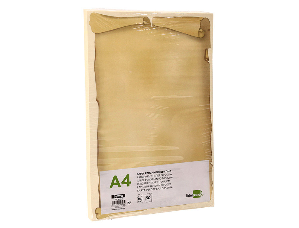 PAPEL PERGAMINO LIDERPAPEL DIN A4 DIPLOMA 180 G/M2 PAQUETE DE 50 HOJAS