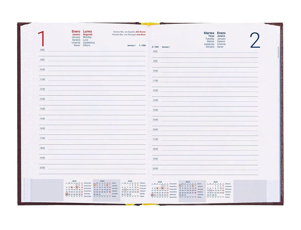 AGENDA ENCUADERNADA LIDERPAPEL CORFU 15X21 CM 2024 DIA PAGINA COLOR ROJO PAPEL 60 GR