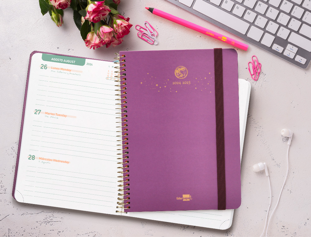 AGENDA ESCOLAR LIDERPAPEL AO 24 - 25 CURSO CLASSIC LINES MORADO SEMANA VISTA A5