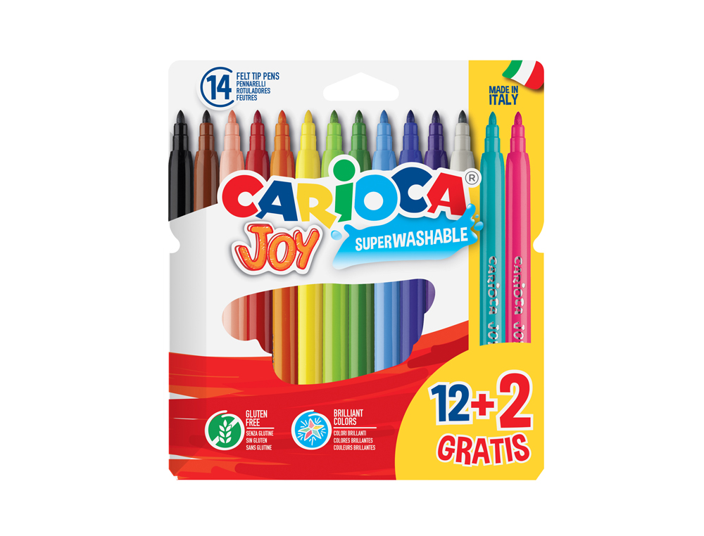 ROTULADOR CARIOCA JOY ESTUCHE DE 12 UNIDADES COLORES SURTIDOS + 2 GRATIS